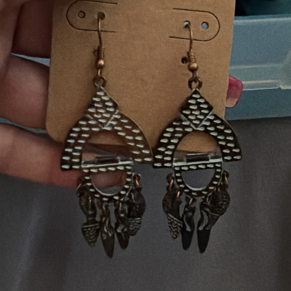 Lucky You Lucky Brand Teal Bronze Long Dangle Earrings, New